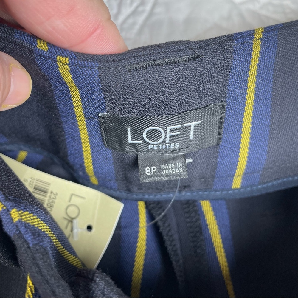 Ann Taylor Loft Petite Striped Cuffed Belted Trousers New With Tag 8P Black Navy - Picture 5 of 14